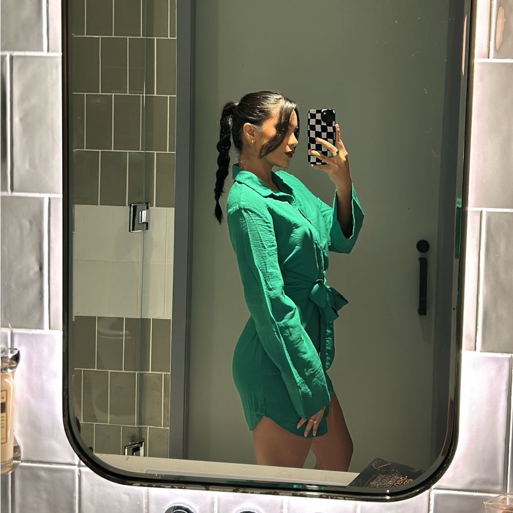 Runaway The Label, Chic Emerald Green Tie Mini Dress